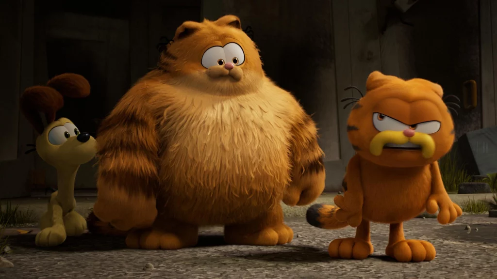 Chris Pratt Samuel L Jackson und Harvey Guillen aus Garfield – Eine extra Portion Abenteuer
