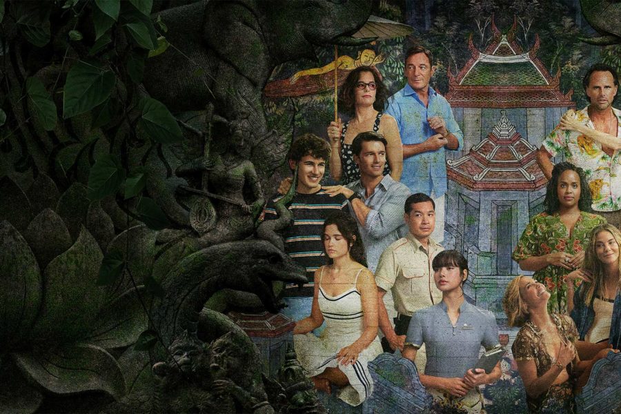 Michelle Monaghan Leslie Bibb Carrie Coon Jason Isaacs Parker Posey Patrick Schwarzenegger Sam Nivola Walton Goggins Aimee Lou Wood und Natasha Rothwell aus The White Lotus Staffel 3